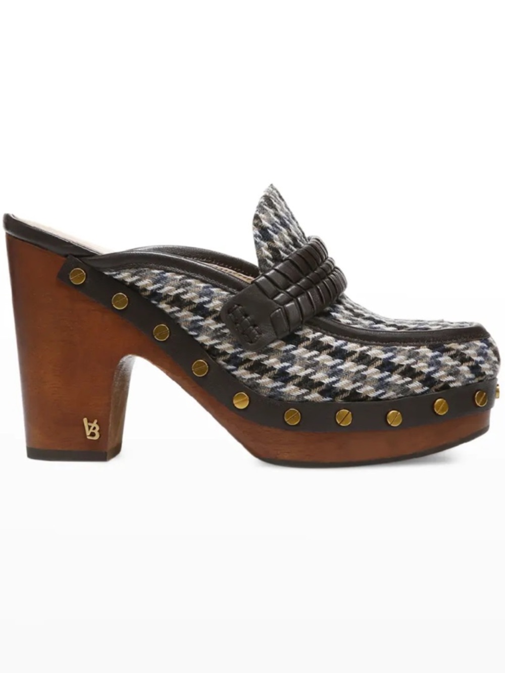 Veronica Beard Houndstooth Platform Clog Mules in Black, Gray & Brown
